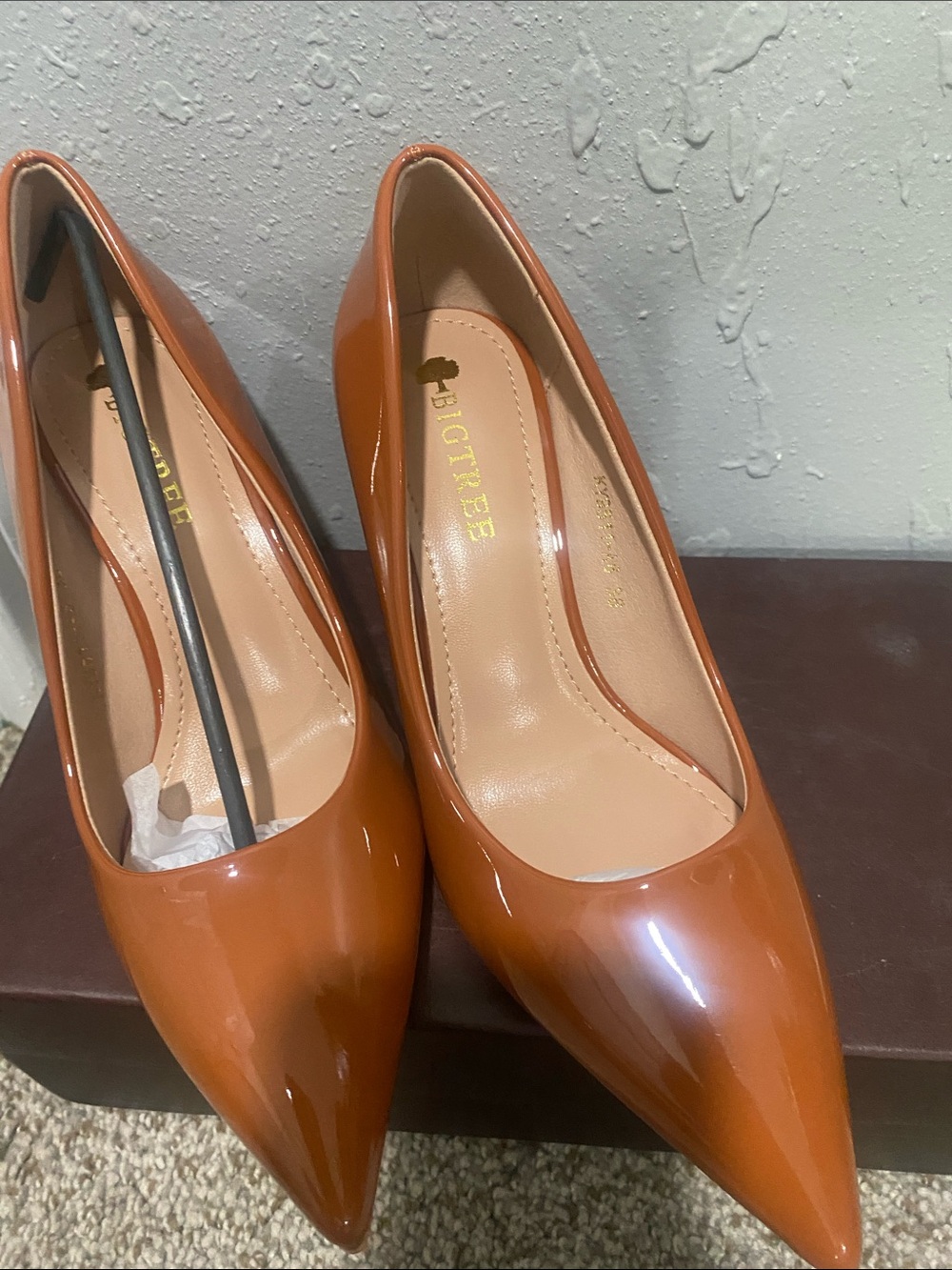 BiCtree Women's Pointed Patent Pumps in Burnt Orange